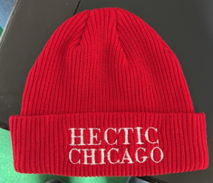 Red embroidered beanie from the catalogue
